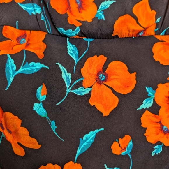 Zara Black Orange Floral Open Back Mini Dress Long Sleeve Date Night Size Small - Picture 5 of 10